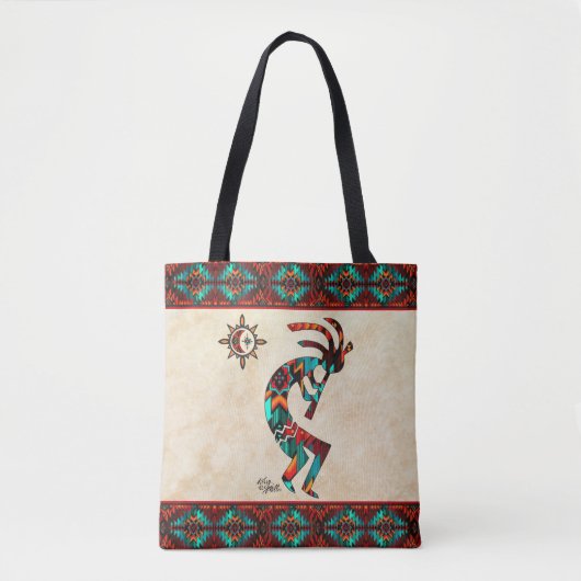 Südwest Kokopelli und Sun Tote Bag Tasche (Vorderseite)