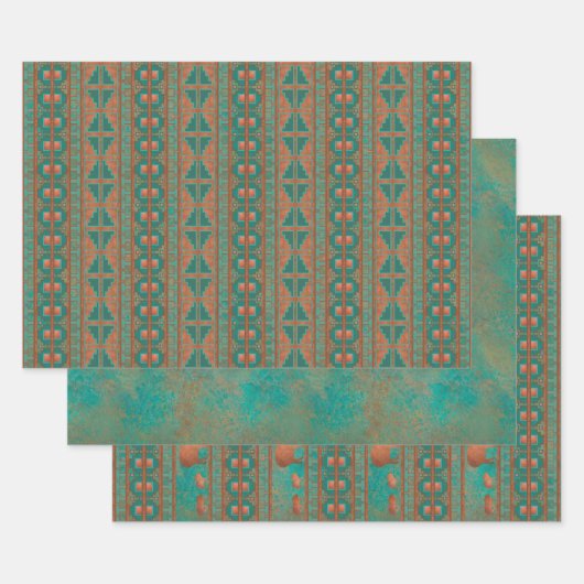 Südwest Kupfer Aquamarines Javelina geometrisches Geschenkpapier Set (Set)