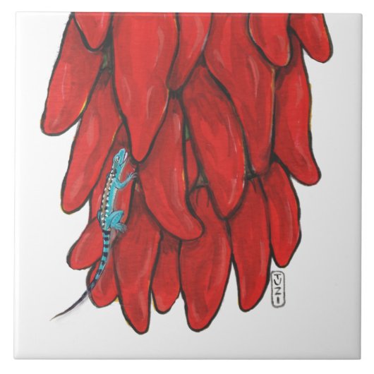 Südwest-Lizard & Red Chile Pepper Ristra Mural Fliese (Vorderseite)