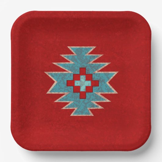 Südwest Mesas Red & Turquoise Geometric Muster Pappteller (Vorderseite)