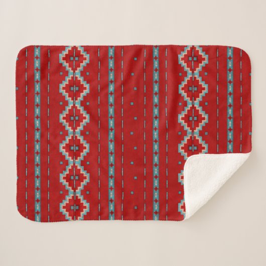 Südwest Mesas Red & Turquoise Small Sherpadecke (Vorderseite (Horizontal))