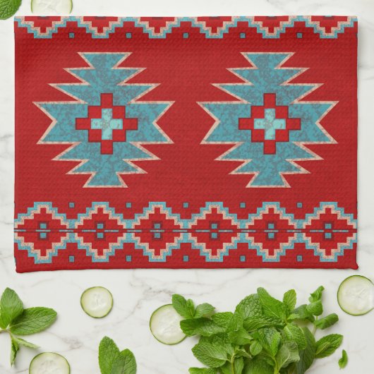Südwest Mesas Rot und Türkis Geschirrtuch (Gefaltet)