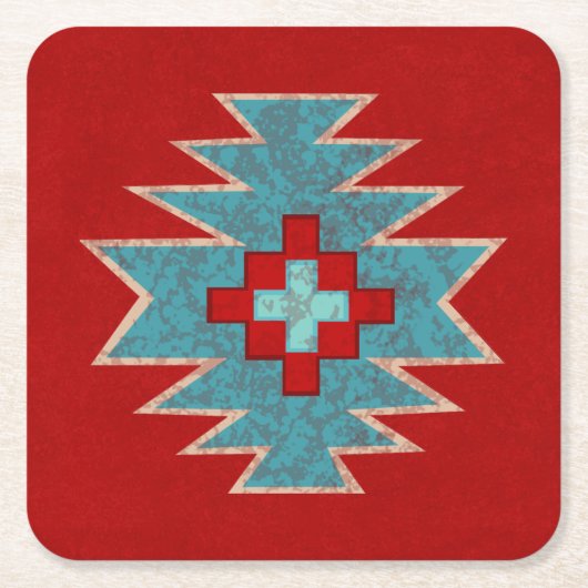 Südwest Mesas Rot und Türkis Rechteckiger Pappuntersetzer (Vorderseite)