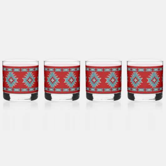 Südwest Mesas Rot und Türkis Whiskyglas (Vorderseite)