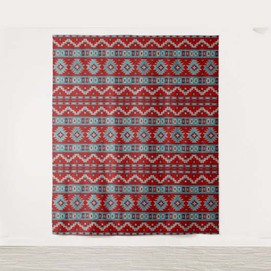 Südwest Mesas Türkis & Red Geometric Design Wandteppich (Vorderseite)