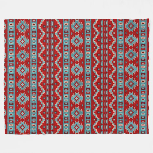 Südwest Mesas Türkis & Red Geometric Muster Fleecedecke (Vorderseite (Horizontal))