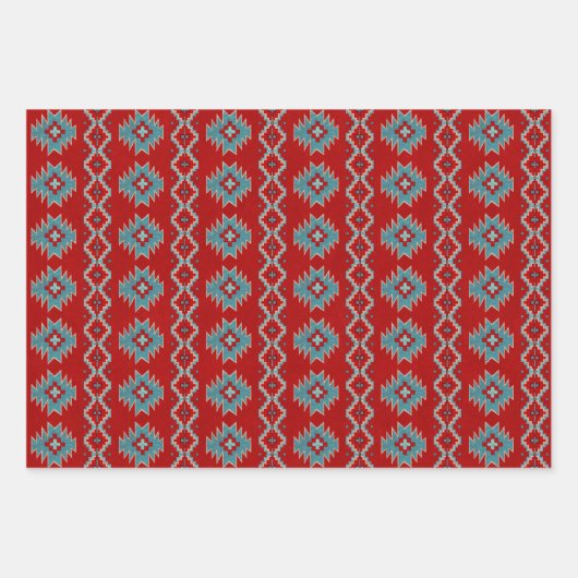 Südwest Mesas Türkis & Red Geometric Muster Geschenkpapier Set (Vorderseite 3)