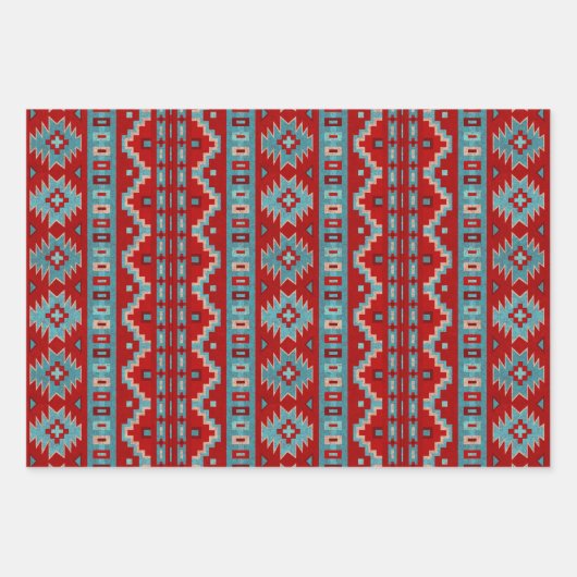Südwest Mesas Türkis & Red Geometric Muster Geschenkpapier Set (Vorderseite)
