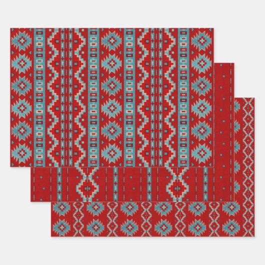 Südwest Mesas Türkis & Red Geometric Muster Geschenkpapier Set (Set)