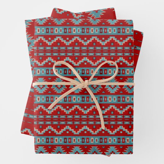 Südwest Mesas Türkis & Red Geometric Muster Geschenkpapier Set (Beispiel)