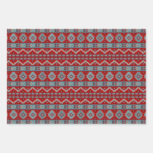 Südwest Mesas Türkis & Red Geometric Muster Geschenkpapier Set (Vorderseite)