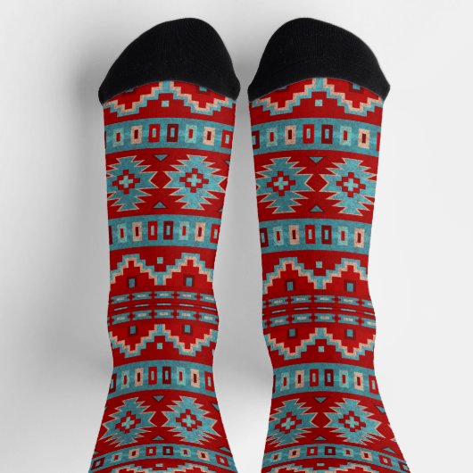 Südwest Mesas Türkis & Red Geometric Muster Socken (Oben)