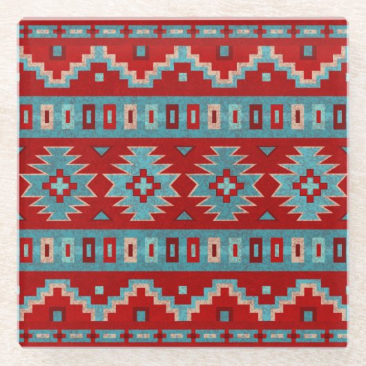 Südwest Mesas Türkis & Rot Glasuntersetzer (Vorderseite)