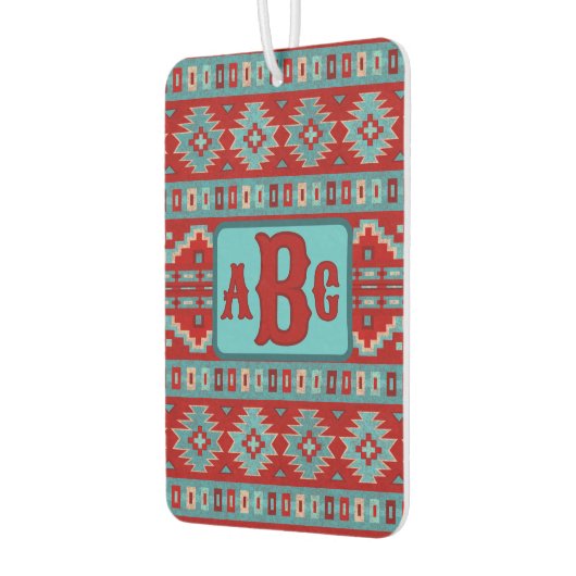 Südwest-Mesas-Türkis- und Rot-Design-Monogramm Autolufterfrischer (Links)