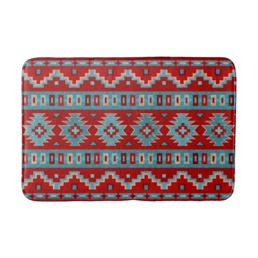 Südwest Mesas Turquoise & Red Medium Badematte (Vorderseite)