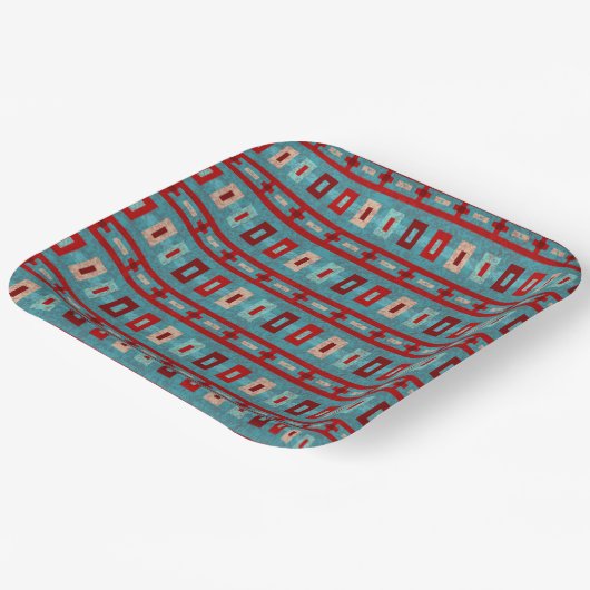 Südwest Mesas Turquoise & Red Retro Vibe Pattern Pappteller (Gewinkelt)