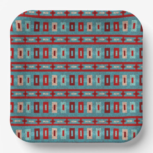 Südwest Mesas Turquoise & Red Retro Vibe Pattern Pappteller (Vorderseite)