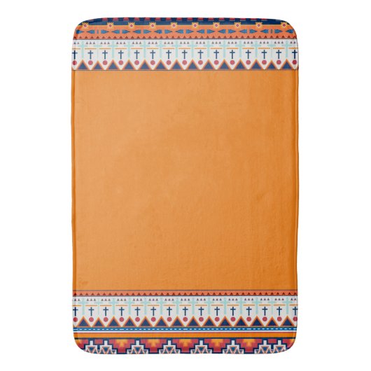 Südwest Muster Boho Rustic Orange & Blue Badematte (Vorderseite Vertikal)