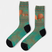 Südwest Niedlich Javelina Familie Kupfer Aquamarin Socken (Linkes Detail)