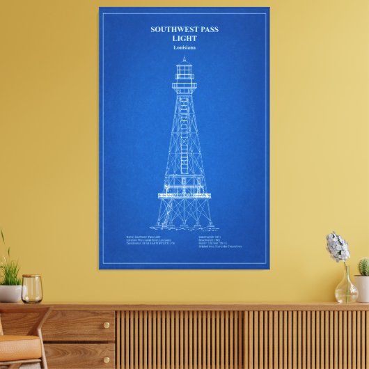 Südwest Pass Lighthouse - Louisiana - AD Leinwanddruck (Insitu (Wohnzimmer))