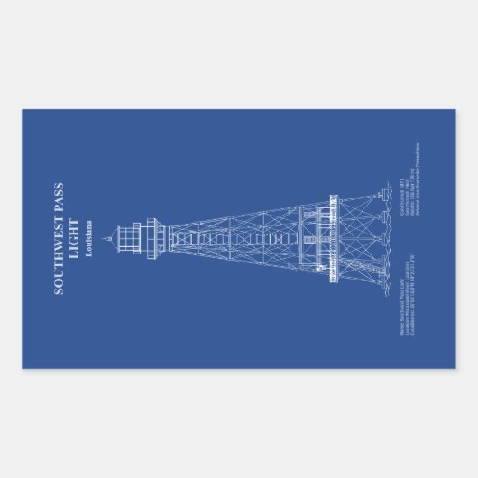 Südwest Pass Lighthouse - Louisiana - AD Rechteckiger Aufkleber (Vorderseite)