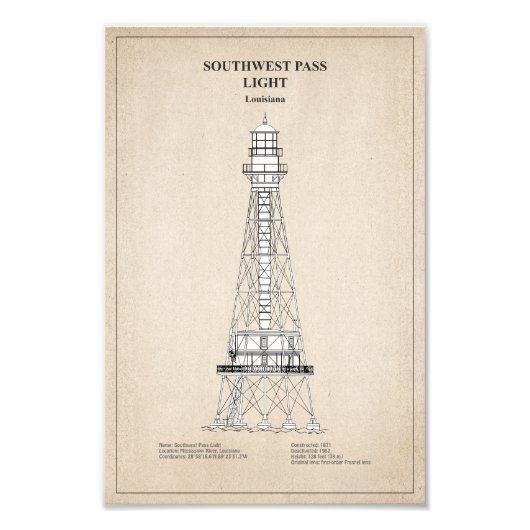 Südwest Pass Lighthouse - Louisiana - SBD Fotodruck (Vorne)