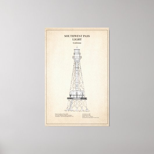 Südwest Pass Lighthouse - Louisiana - SBD Leinwanddruck (Vorderseite)