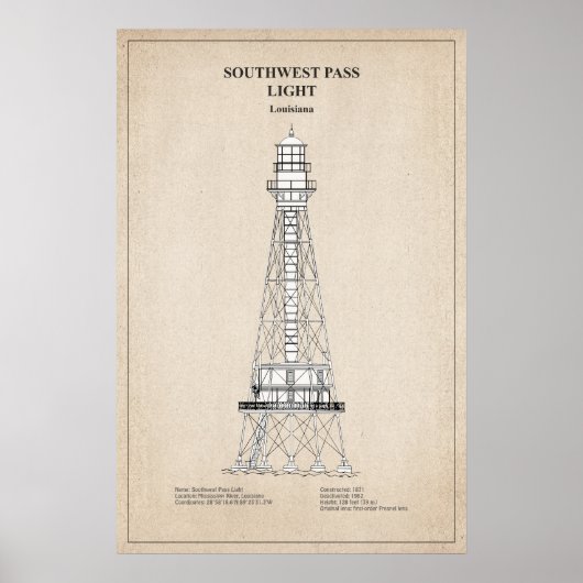 Südwest Pass Lighthouse - Louisiana - SBD Poster (Vorne)