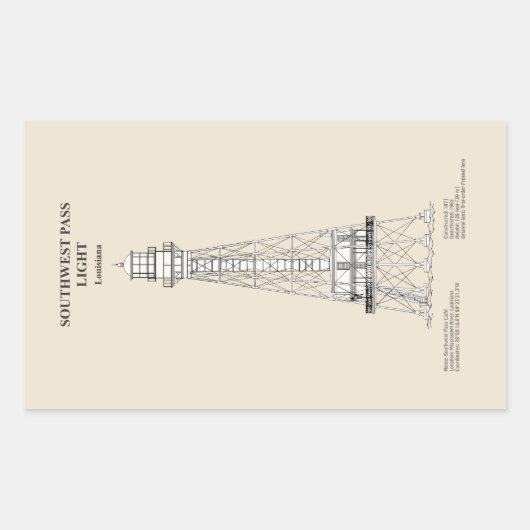 Südwest Pass Lighthouse - Louisiana - SBD Rechteckiger Aufkleber (Vorderseite)