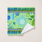 Südwest Pattern Boho Blume Blau, Grün, Gelb Badhandtuch Set (Waschlappen)