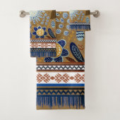 Südwest Patterns Boho Blume Blues Gold Badhandtuch Set (Insitu)