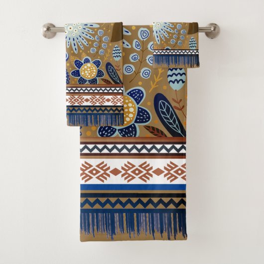 Südwest Patterns Boho Blume Blues Gold Badhandtuch Set (Insitu)