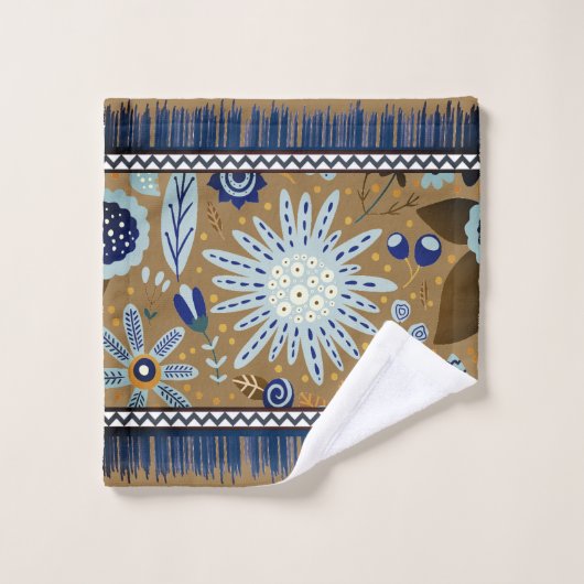 Südwest Patterns Boho Blume Blues Gold Badhandtuch Set (Waschlappen)