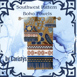 Südwest Patterns Boho Blume Blues Gold Badhandtuch Set