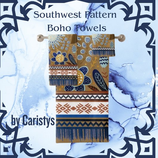 Südwest Patterns Boho Blume Blues Gold Badhandtuch Set