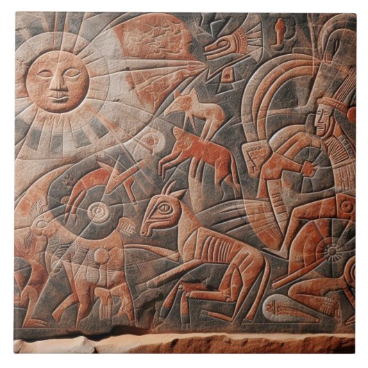 Südwest Petroglyph Design Animals Moon Dancing Fliese (Vorderseite)
