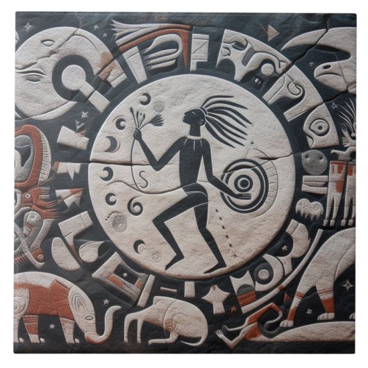 Südwest Petroglyph Design Animals Moon Dancing Fliese (Vorderseite)