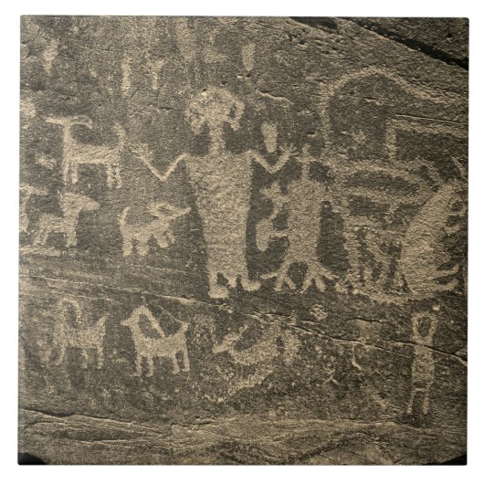 Südwest Petroglyph Sepia Keramik Tile Fliese (Vorderseite)