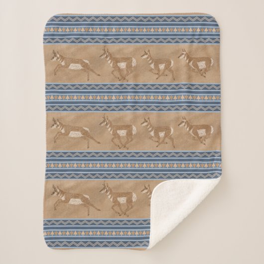 Südwest Pronghorn Antelopes Blue Border Small Sherpadecke (Vorderseite)