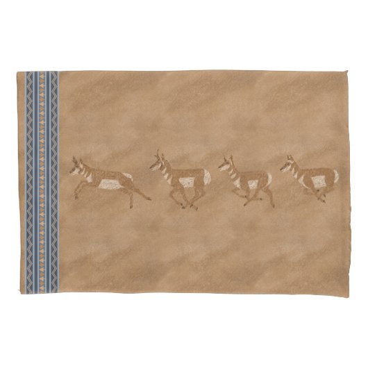 Südwest Pronghorn Antelopes Blue Border Standard Kissenbezug (Vorderseite-Links)