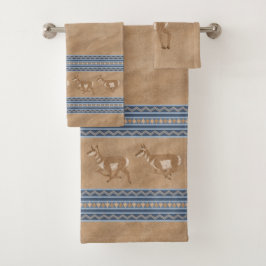 Südwest-Pronghorns Walking Antelope Blue Border Badhandtuch Set