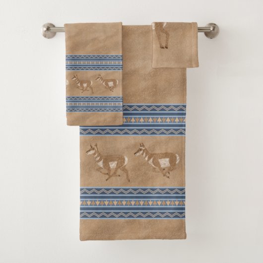 Südwest-Pronghorns Walking Antelope Blue Border Badhandtuch Set (Insitu)