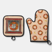 Südwest Red Weathered Window and Chile Wreaths Ofenhandschuh & Topflappen-Set (Vorderseite)