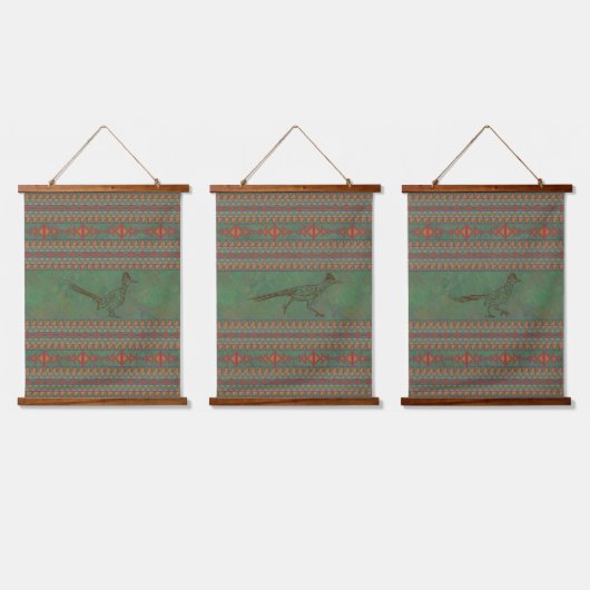 Südwest Roadrunner Sagebrush Green Geometry Set Wandteppich Mit Holzrahmen (Dreifach)
