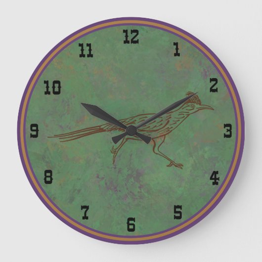 Südwest Roadrunner Sagebrush Green Large Clock Große Wanduhr (Vorderseite)