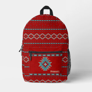 Südwest-Rot-Türkis geometrisches Monogramm Bedruckter Rucksack