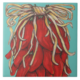 Südwest Roter Chile Ristra Top House # Türkis Fliese