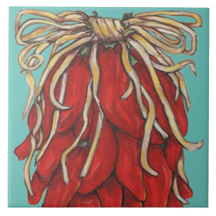 Südwest Roter Chile Ristra Top House # Türkis Fliese