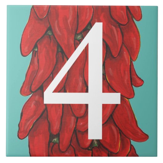 Südwest Roter Chili Pepper House #4 Four Turquoise Fliese (Vorderseite)