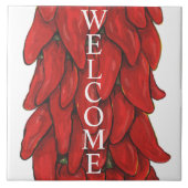 Südwest Roter Chili Pepper Ristra Willkommen Mitte Fliese (Vorderseite)